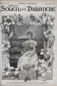 फ्रांस की मैडम इसाबेल (1878-1961), राजकुमारी जीन डी'ऑरलियन्स और डचेस ऑफ गुइज़ का पोर्ट्रेट, अपने कुत्ते के साथ। "" ले सन-डु-डिमांचे "" में उत्कीर्णन, 12 नवंबर द्वारा अज्ञात कलाकार