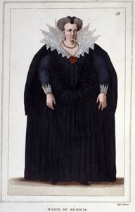मैरी ऑफ मेडिसी (1573-1642), हेनरी चतुर्थ की पत्नी और लुई XIII की मां का पोर्ट्रेट। 1830 . से उत्कीर्णन द्वारा अज्ञात कलाकार