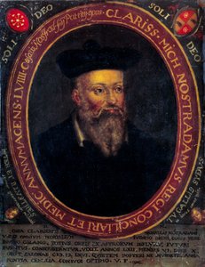 नास्त्रेदमस का पोर्ट्रेट, मिशेल डी नोट्रे डेम (1503 - 1566) फ्रांसीसी ज्योतिषी और डॉक्टर। तांबे की नक्काशी द्वारा अज्ञात कलाकार