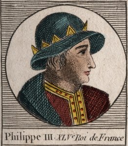 फ्रांस के फिलिप III का पोर्ट्रेट, dit Philippe le Hardi (1245-1285) (कैपिटियन का राजवंश) - फिलिप III को फ्रांस का बोल्ड किंग कहा जाता है - चार्ल्स कॉन्सटेंट ले टेलर 1821 द्वारा "इंस्ट्रक्शन सुर ल हिस्टोइरे डी फ्रांस" से उत्कीर्णन द्वारा अज्ञात कलाकार