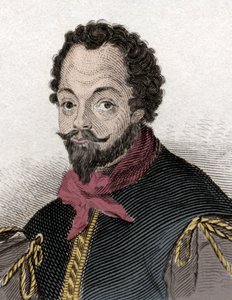 सर फ्रांसिस ड्रेक (1540-1596), अंग्रेजी प्राइवेटर और नेविगेटर का पोर्ट्रेट। 19वीं सदी की नक्काशी। द्वारा अज्ञात कलाकार