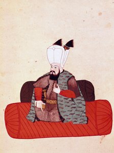 सुल्तान अमूरत III (या मौराद III) (1574-1595) का चित्र १७वीं शताब्दी (१६७१) के मूल के बाद १९वीं शताब्दी (1828) की पांडुलिपि सिकोगना से लघु। वेनिस, बिब्लियोटेका मार्सियाना द्वारा अज्ञात कलाकार