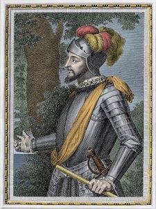 वास्को नुनेज़ डी बाल्बोआ का पोर्ट्रेट, स्पैनिश कॉन्क्विस्टाडोर (1475-1517) - उत्कीर्णन 19वीं शताब्दी द्वारा अज्ञात कलाकार
