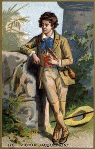 विक्टर जैक्वेमोंट का पोर्ट्रेट (1801 - 1832), फ्रांसीसी वनस्पतिशास्त्री और यात्री। 19 वीं शताब्दी की क्रोमोलिथोग्राफी। द्वारा अज्ञात कलाकार