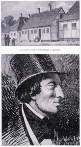 डेनिश लेखक हंस एंडरसन (1805 - 1875) का पोर्ट्रेट और ओडेंसी, डेनमार्क में उनका घर, लगभग 1832। द्वारा अज्ञात कलाकार