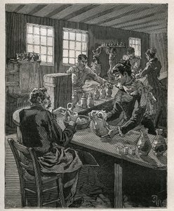 मिट्टी के बर्तन: मिट्टी के बर्तन भरना। एडोल्फ बिटार्ड द्वारा 1885 से "लेस आर्ट्स एट मेटियर्स इलस्ट्रेट्स" में उत्कीर्णन। द्वारा अज्ञात कलाकार