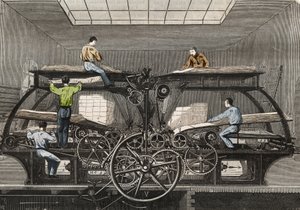 प्रिंटिंग प्रेस: पेरिस में अखबार "" ले सीकल "" का प्रिंटिंग प्रेस। 1857 से "ले मुसी डेस साइंसेज" में उत्कीर्णन द्वारा अज्ञात कलाकार
