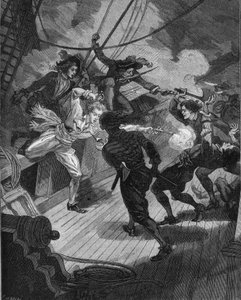 प्राइवेटर जीन बार्ट (1650-1702) एक जहाज के पास आ रहा है। 19वीं सदी की नक्काशी। जूल्स मिशेले द्वारा "हिस्टॉयर डी फ्रांस" में द्वारा अज्ञात कलाकार