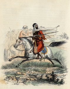 अमीर अब्द-अल-कादर के लाल घुड़सवार 1841 में ओरान में फ्रांसीसी सेना के घोड़े की पीठ पर शिकारियों द्वारा भाग गए, लियोन गैलिबर्ट द्वारा "एल'एल्गेरी एंसीन एट मॉडर्न" में द्वारा अज्ञात कलाकार