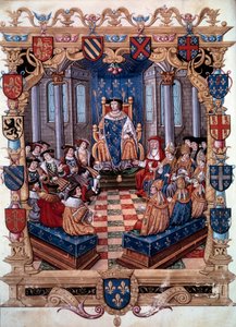राजा फ्रेंकोइस I (1494-1547) का प्रतिनिधित्व उनके बारह साथियों को घेरता है। लघुकथा से। 16 वीं शताब्दी। चान्तिली, कोंडे संग्रहालय द्वारा अज्ञात कलाकार
