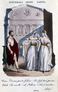 विन्सेन्ज़ो बेलिनी (1801 - 1835) द्वारा "" ला नोर्मा "" के पहले प्रतिनिधित्व के दुभाषियों का प्रतिनिधित्व: बाएं से दाएं डोमेनिको डोनज़ेली (पोलियोन), गिउडिट्टा ग्रिसी (अडाल्गिसा) और गिउडिट्टा पास्ता (नोर्मा)। १८३३. द्वारा अज्ञात कलाकार