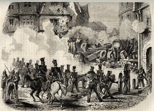 क्रांति 1848 - 1849, जर्मनी, फ्रैंकफर्ट - 18 सितंबर को फ्रैंकफर्ट, जर्मनी में सैनिकों ने एक बैरिकेड पर धावा बोल दिया द्वारा अज्ञात कलाकार