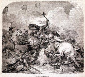फिलिस्तीन में रिचर्ड। मौरिस लाचत्रे द्वारा 1857 में "" इतिहास के पोप, राजाओं, रानियों, सम्राटों, सदियों से "" में चित्रण द्वारा अज्ञात कलाकार