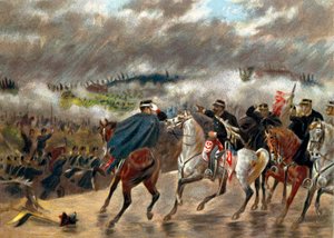 रिसोर्गिमेंटो - इतालवी अभियान (1859): विक्टर इमैनुएल II (विटोरियो इमानुएल II) (विक्टर-इमैनुएल) (1820-1878) ने सैन मार्टिनो की लड़ाई के दौरान 24/06/1859 को ऑस्ट्रियाई सेना के खिलाफ पाइमोंटी सैनिकों का नेतृत्व किया। निजी संग्रह द्वारा अज्ञात कलाकार