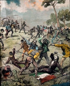 रिसोर्गिमेंटो: "" इटालियन क्रांतिकारी कार्लो पिसाकेन (1818-1857) पर 28/06/1857 को सपरी में किसानों द्वारा हमला किया गया"" निजी संग्रह को उकेरना द्वारा अज्ञात कलाकार