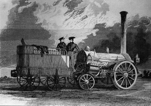 1831 में लिवरपूल से मैनचेस्टर तक रेलवे के लिए रॉबर्ट स्टीफेंसन का लोकोमोटिव - उत्कीर्णन द्वारा अज्ञात कलाकार