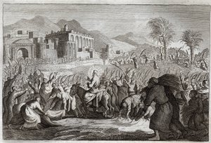 रोयाउमोंट बाइबिल, न्यू टेस्टामेंट: ट्राइंफ ऑफ जीसस क्राइस्ट। यरूशलेम में यीशु का प्रवेश। 1811 से चित्रण। द्वारा अज्ञात कलाकार