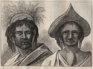 कैप्टन जेम्स कुक (1728-1779) द्वारा दूसरी यात्रा (1772-1775): ईस्टर द्वीप के पुरुष और महिला - "18 वीं शताब्दी के महान नाविक" से चित्रण। द्वारा अज्ञात कलाकार