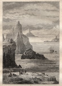कैप्टन जेम्स कुक (1728-1779) द्वारा दूसरी यात्रा (1772-1775): नोएल नहर का दृश्य, टेरे डी फुएगो - "18 वीं शताब्दी के महान नाविक" से लिया गया चित्रण। द्वारा अज्ञात कलाकार