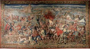 छठा इतालवी युद्ध (1521-1526): 24/02/1525 को पाविया (पाविया) की लड़ाई का प्रतिनिधित्व, जिसमें चार्ल्स वी। टेपेस्ट्री के खिलाफ फ्रेंकोइस I की हार देखी गई। नेपल्स। म्यूज़ियो नाज़ियोनेल डि कैपोडिमोन्टे। द्वारा अज्ञात कलाकार