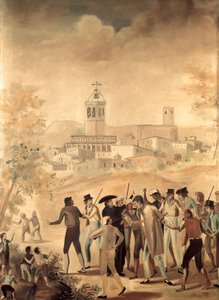 स्पेनिश स्वतंत्रता संग्राम (1808-1814): मनरेसा के करीबी एक फ्रांसीसी नागरिक की गिरफ्तारी, बेनामी पेंटिंग। द्वारा अज्ञात कलाकार