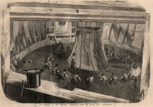 टेलीग्राफी: जहाज पर ट्रान्साटलांटिक केबल की वाइंडिंग HMS "" Agamemnon"""। 1 अगस्त के "" द इलस्ट्रेटेड लंदन न्यूज "" में उत्कीर्णन द्वारा अज्ञात कलाकार