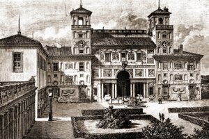 विला मेडिसिस की छत और मुखौटा। टूर डू मोंडे 1870 प्रथम सेमेस्टर में फ्रांसिस वेय 1864-1869 की यात्रा। द्वारा अज्ञात कलाकार
