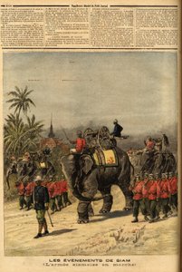 सियाम की आर्मी (थाईलैंड)। "" ले पेटिट जर्नल "" 29/07/1893 में उत्कीर्णन। सेल्वा द्वारा संग्रह। द्वारा अज्ञात कलाकार
