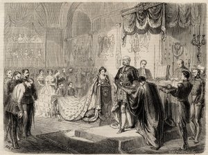 1861 में कोएनिग्सबर्ग में किंग विलियम प्रथम का राज्याभिषेक - कैसल चर्च कोनिग्सबर्ग में प्रशिया के राजा और रानी का राज्याभिषेक - प्रशिया के विलियम प्रथम - 1861 द्वारा अज्ञात कलाकार