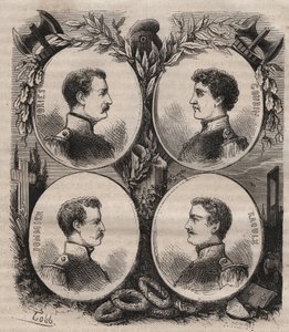 ला रोशेल के द फोर सर्जेंट (जीन फ्रेंकोइस बॉरीज़ (1795-1822), जीन जोसेफ पॉमियर (1796-1822), मारियस क्लाउड राउलक्स (1797-1822)) और चार्ल्स गौबिन (1798-1822) ने बहाली की इच्छा के तहत आरोप लगाया। 1822 में राजशाही और गिलोटिन द्वारा अज्ञात कलाकार