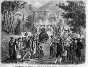 द इंप्रेस ऑफ़ द फ्रेंच यूजिनी डी मोंटिजो (1826-1920) श्वालबाक के स्नानागार में (डचेस ऑफ नासाउ, टुडे इन जर्मनी)। "शानदार ब्रह्मांड" में उत्कीर्णन द्वारा अज्ञात कलाकार