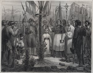क्रांति के दौरान एक लिबर्टी ट्री का वृक्षारोपण (लिबर्टी पोल) - फ्रांसीसी क्रांति के दौरान फ्रांस में प्लांटेशन डी'उन अर्ब्रे डे ला लिबर्टे (पॉप्लर) - "लेस फास्ट्स पॉपुलेयर, ओ हिस्टोइरे डेस हीरोइक्स डू पीपल एट डे सोन प्रभाव" में उत्कीर्णन द्वारा अज्ञात कलाकार