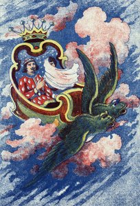 प्रिंस और ट्रुइटोन फी सूसियो जाते हैं। मैडम डी'ऑलनोय (1650-1705), फ्रांसीसी लेखक की कहानी "ल'ओइसो ब्लेयू" के लिए अनाम चित्रण। इमेजरी मार्सेल वाग्ने, जारविल नैन्सी, अदिनांकित (19वीं सदी के अंत में)। द्वारा अज्ञात कलाकार