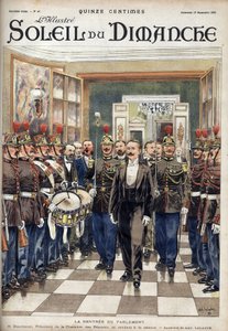 संसद के किराएदार; श्री पॉल डेशनेल (1855-1922), प्रतिनिधि सभा के अध्यक्ष बैठक में भाग ले रहे हैं। "" ले सन-डु-डिमांचे" में उत्कीर्णन, 19 नवंबर द्वारा अज्ञात कलाकार