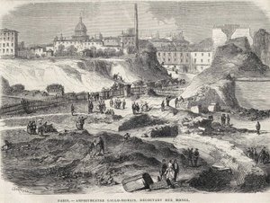 एम्फीटेट्रिस्ट गैलो रोमेन ने 1870 में पेरिस के रुए मोंगे में आज एरेन्स डी लुटेस की खोज की। 19वीं सदी की नक्काशी। द्वारा अज्ञात कलाकार