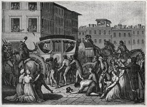 1799 में ग्रेनोबल में पोप पायस VI (Giovanni Angelo Braschi dit Pius VI, PIO 1717-1799) का आगमन। 1800 से उत्कीर्णन। द्वारा अज्ञात कलाकार