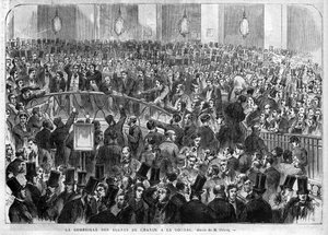 1867 में पेरिस स्टॉक एक्सचेंज में एक्सचेंज एजेंटों की टोकरी। द्वारा अज्ञात कलाकार