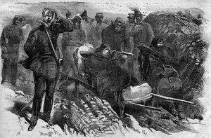 13/04/1868 को इथियोपिया में मगडाला पर कब्जा: जनरल रॉबर्ट कॉर्नेलिस (कॉर्नेलियस) नेपियर (1810-1890) की टुकड़ियों ने 1868 में मैग्डाला से पहले एबिसिनिया - नेपियर और उसके कर्मचारियों के किले पर धावा बोला द्वारा अज्ञात कलाकार