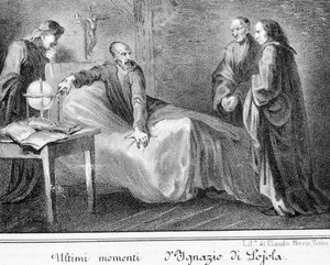 लोयोला के संत इग्नाटियस की मृत्यु (1491 - 1556), सोसाइटी ऑफ जीसस के संस्थापक। द्वारा अज्ञात कलाकार