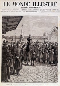 200 वीं रेजिमेंट की कंपनी का प्रस्थान। गारे डे ल्यों में ध्वज को नमस्कार। "" द इलस्ट्रेटेड वर्ल्ड ""। 23/03/1895। चित्रकारी। द्वारा अज्ञात कलाकार