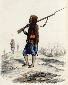 1830 के अल्जीयर्स अभियान के दौरान फ्रांसीसी सेना का विरोध करने वाले अमीर अब्द-अल-कादर की पैदल सेना। लियोन गैलिबर्ट द्वारा "" L'Algerie ancienne et Moderne" में द्वारा अज्ञात कलाकार