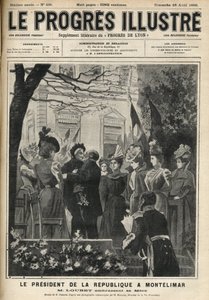 गणतंत्र के राष्ट्रपति की मोंटेलीमार (ड्रोम, फ्रांस) की यात्रा: एमिल लुबेट (1838-1929) और उनकी मां। अप्रैल १८९९ की "शानदार प्रगति" में उत्कीर्णन। द्वारा अज्ञात कलाकार