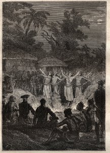 कैप्टन जेम्स कुक (1728-1779) द्वारा तीसरी यात्रा (1776-1779): फ्रेंड्स के द्वीपों पर एक दावत (टोंगा, पोलिनेशिया का साम्राज्य) - "18 वीं शताब्दी के महान नाविक" से लिया गया चित्रण। द्वारा अज्ञात कलाकार