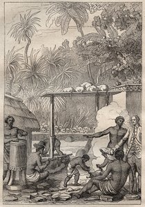 कैप्टन जेम्स कुक (1728-1779) द्वारा तीसरी यात्रा (1776-1779): ताहिती के लिए मानव बलिदान - "18 वीं शताब्दी के महान नाविक" से लिया गया चित्रण। द्वारा अज्ञात कलाकार