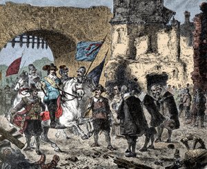 तीस साल पुराना: सैक्सोनी वीमर (सक्सोनी-वीमर) (1604-1639) के जनरल बर्नार्ड ब्रिसाच (जर्मनी) में विजयी होने के बीच - वेइमर के बर्नहार्ड ने ब्रेइसच में प्रवेश किया - द्वारा अज्ञात कलाकार