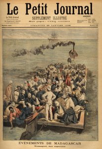 मेडागास्कर से घायल रैपैट्री का परिवहन। "" ले पेटिट जर्नल "" 26/01/1896 में उत्कीर्णन। सेल्वा का संग्रह। द्वारा अज्ञात कलाकार