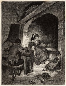 सेंट सेर्निन में एक छात्रावास, 1864 में मध्य फ्रांस के ज्वालामुखियों के लिए एक यात्रा को चित्रित करने के लिए उत्कीर्ण, "ले टूर डु मोंडे, नोव्यू जर्नल डेस वॉयेज" में एडौर्ड चार्टन के निर्देशन में प्रकाशित द्वारा अज्ञात कलाकार