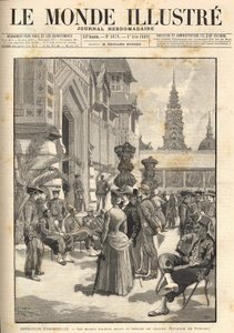 सार्वभौम प्रदर्शनी १८८९ - औपनिवेशिक मंडप के सामने स्वदेशी सैनिक (एस्प्लेनेड डेस इनवैलिड्स)। 06/01/1889 से "" ले मोंडे इलस्ट्र्रे "" को कवर करें। द्वारा अज्ञात कलाकार