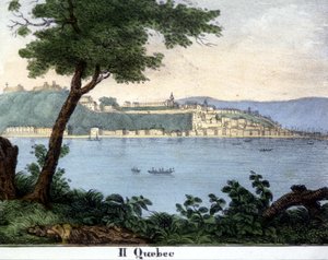 19वीं सदी की शुरुआत में क्यूबेक सिटी का दृश्य। रंग लिथोग्राफी। द्वारा अज्ञात कलाकार