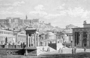 एथेंस के सिटी सेंटर का दृश्य। 1877 से उत्कीर्णन। द्वारा अज्ञात कलाकार